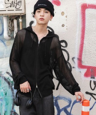 WEGO 【ユニセックス着用ITEM】メッシュニットZIPパーカー ブラック