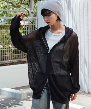 WEGO 【ユニセックス着用ITEM】メッシュニットZIPパーカー ブラック