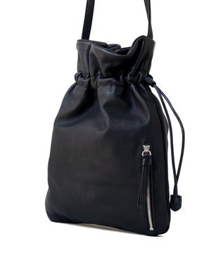 FOLNA RD ソフトレザー巾着ショルダーバッグ ブラック