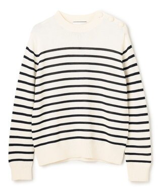 BEIGE， HELIODOR / レーヨンボーダーマリンボタンニット Ecru × Navy