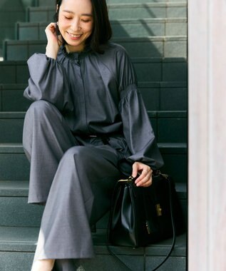 #Newans 【洗濯機可/しわになりにくい】ベリーワイドパンツ チャコール