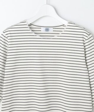 J.PRESS LADIES S スムースジャージー ボーダー カットソー オフ×ネイビー系