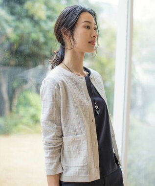 J.PRESS LADIES L 【洗える】WINDY ニット ジャケット ライトグレー系