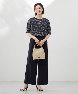 J.PRESS LADIES 【洗える・接触冷感・吸水速乾】Lightジョーゼット ワイド パンツ ダークネイビー系