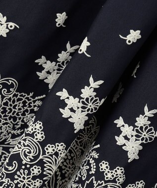 組曲 レースパネルプリント タックフレアスカート ネイビー系