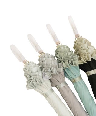 MOONBAT 【一級遮光/晴雨兼用】LANVIN en Bleu (ランバン オン ブルー) 長傘 日傘 シャイニーフリル 遮光 遮熱 UV サックスブルー