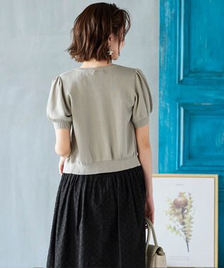 Tiaclasse L 【洗える】ひんやり心地良いパフ袖ニットカーディガン グレージュ