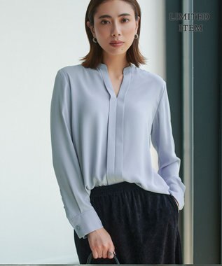 ICB L 【新色追加・WEB限定】BackSatinAmunzen キーネックブラウス サックスグレー系