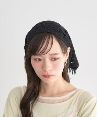 earth music&ecology マルチクロシェスカーフ Black