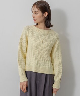 組曲 L 【加藤ローサさん着用】コットンカシミヤMIX ケーブル ニット イエロー系