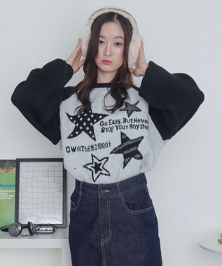 WEGO 【2025年秋冬新作】フラッフィーグラフィックニットBIGプルオーバー 柄12