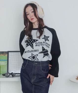 WEGO 【2025年秋冬新作】フラッフィーグラフィックニットBIGプルオーバー 柄12