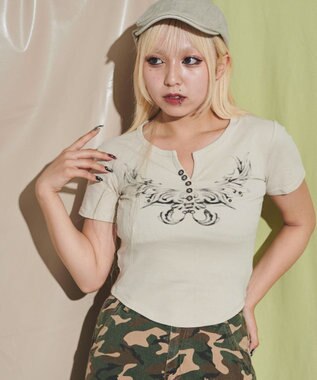 WEGO ヘンリーネックドームスタッズT ベージュ