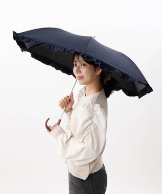 AURORA 【WEB限定】 フリル晴雨兼用傘（折りたたみ・トップフラット） ネイビー
