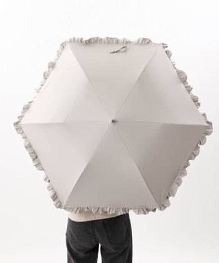 AURORA 【WEB限定】 フリル晴雨兼用傘（折りたたみ・トップフラット） ライトベージュ