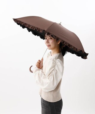 AURORA 【WEB限定】 フリル晴雨兼用傘（折りたたみ・トップフラット） ブラウン
