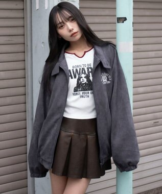 WEGO 【ユニセックス着用ITEM/MLサイズ展開】フェイクスウェードロゴスウィングトップ ブラック中濃色