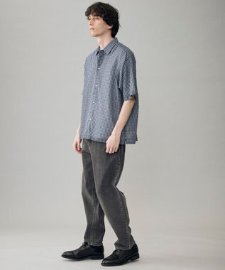 UNFILO MENS イージーケア エアリーシアーシャツ 半袖 ネイビーチェック