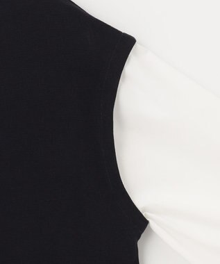 ANY 【洗える】異素材コンビ レイヤードトップス ブラック×ホワイト