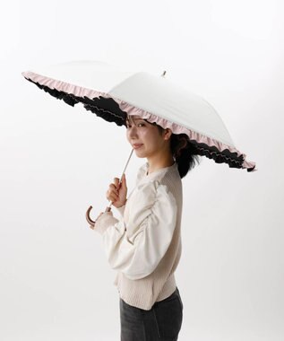 AURORA 【WEB限定】 フリル晴雨兼用傘（折りたたみ・トップフラット） ホワイト