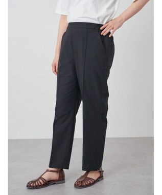 Green Parks 綿麻混イージーテーパードパンツ Black