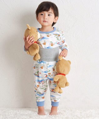  【80-120cm】 リゾートビーンズ 腹巻き付き タック天竺素材 長袖パジャマ