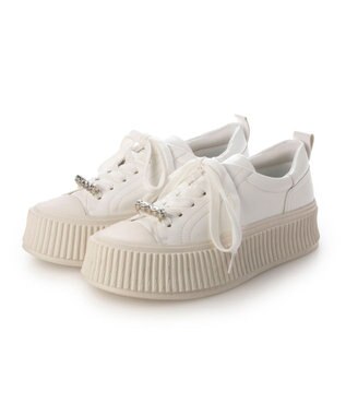 MODE ET JACOMO <noyau>ビジュー付き厚底レースアップスニーカー ホワイト