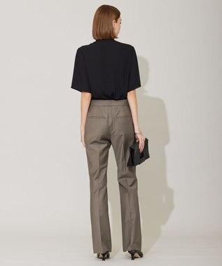 ICB 【洗える】BackSatinAmunzen 5分袖ラッフルデザインブラウス ブラック系