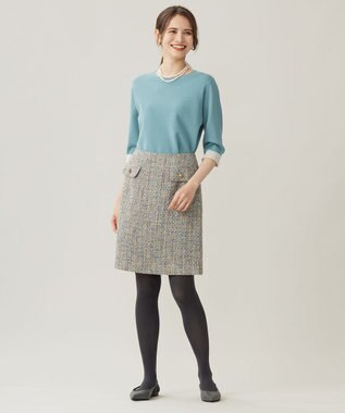 自由区 L 【アンサンブル対応・洗える】レーヨンストレッチ7分袖 ニット ブルーグレー