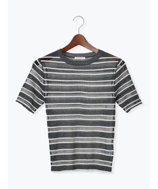 Te chichi シアーマルチボーダーハーフスリーブニット グレー