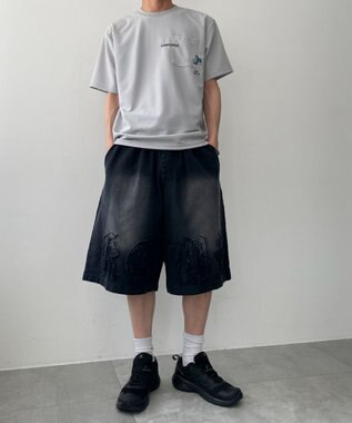 WEGO ツイルブラスト加工ワイドショートパンツ ブラック