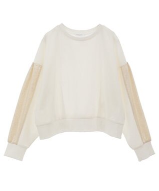 Green Parks 箔プリントドッキング裏毛プルオーバー Ecru