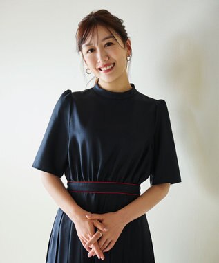 #Newans 〈花乃まりあさんコラボ〉ワイドプリーツワンピース ネイビー