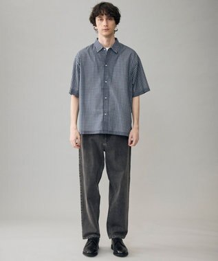 UNFILO MENS イージーケア エアリーシアーシャツ 半袖 ネイビーチェック