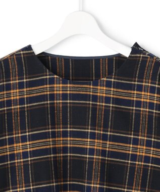 23区 L 【Lサイズ限定】ブラッシュド ビエラチェック ノーカラーブラウス ネイビー系