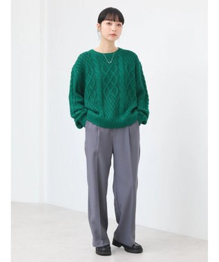 earth music&ecology ウォッシャブルケーブルプルオーバー Green