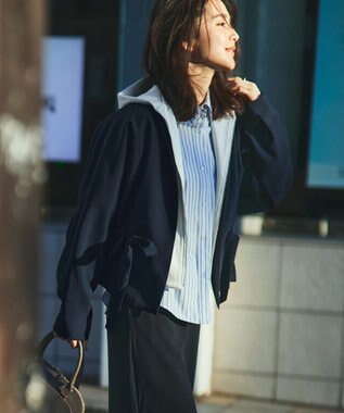 BEIGE， 【洗える・VERY3月号掲載】PORDIC / ノーカラードルマンジャケット Navy