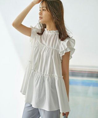 組曲 【WEB限定】ナイロンレーヨン チュニック ブラウス アイボリー系