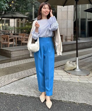 UNFILO 【洗える/吸水速乾】イージーケア キャンディスリーブ ブラウス ブルーストライプ