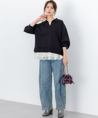 組曲 オーガンジーコンビ ロングTシャツ ホワイト系