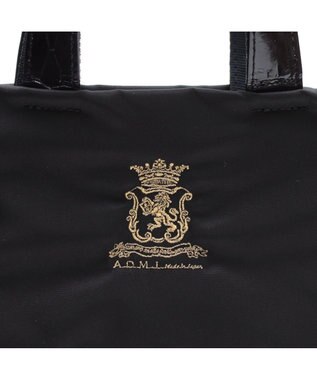 A.D.M.J. 【高密度ナイロン】ステッチ刺しゅうフラットトート22cm(チェーン付) BLACK