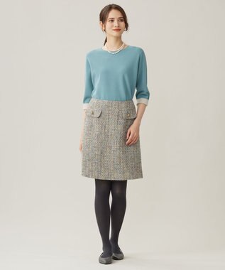 自由区 L 【アンサンブル対応・洗える】レーヨンストレッチ7分袖 ニット ブルーグレー