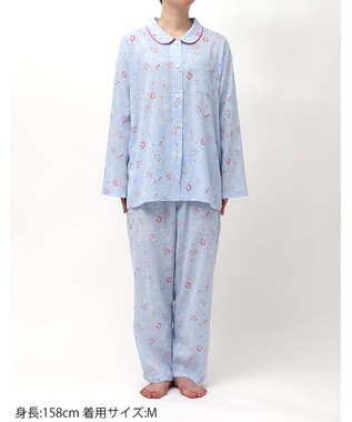 Wing パジャマ 綿100%(本体) 楊柳素材 高島ちぢみ（R） 長袖 長ズボン レディース EP8042 ウイング／ワコール サックス