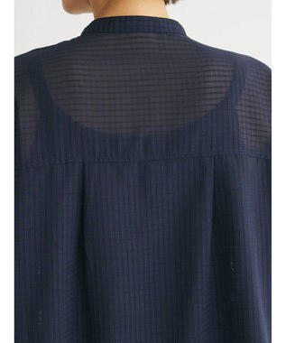 Green Parks シアーチェック袖ドロストシャツチュニック Dark Navy