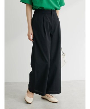 Green Parks 綿麻混タックストレートワイドパンツ Black