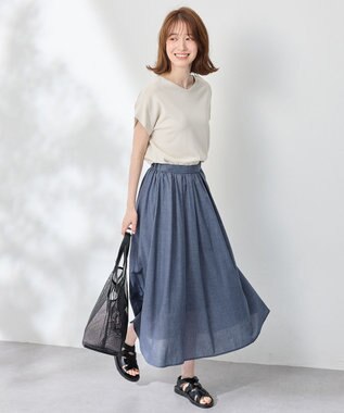 ANY 【大好評につき新色追加！/ウエストゴム】シャンブレーライクフレアスカート ネイビー