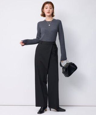 23区 【洗える】ポリエステルレーヨン ラップディテール パンツ ブラック系