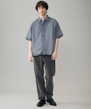 UNFILO MENS イージーケア エアリーシアーシャツ 半袖 ネイビーチェック