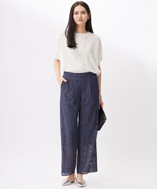 自由区 【カタログ掲載・洗える】フラワータイルレース パンツ インディゴブルー