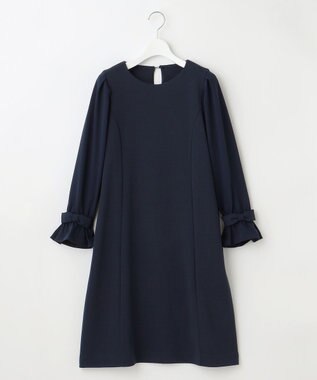 Feroux 【洗える】リボンスリーブダンボール ワンピース ネイビー系